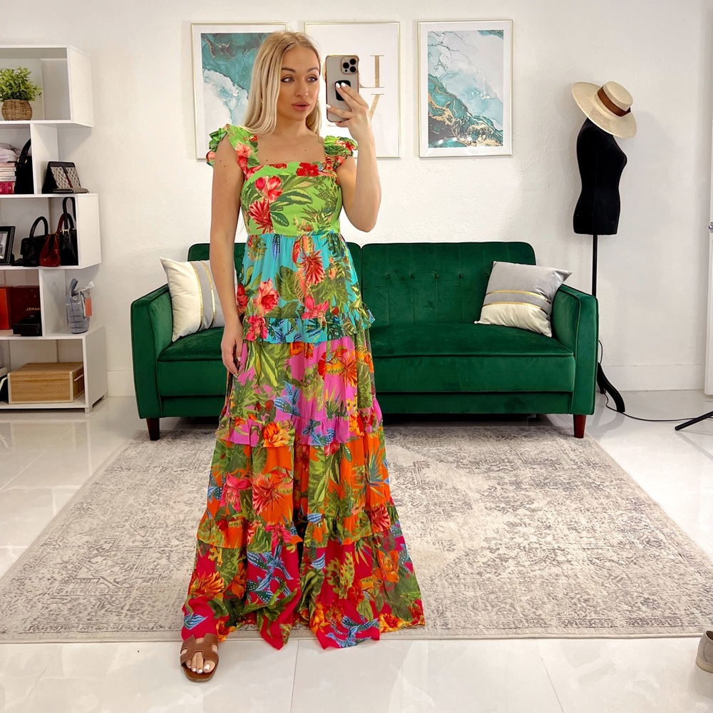 Miami O’clock Summer Drop Floral Multicolor Dress. Flying tomato